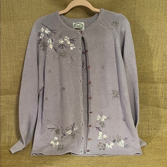 Stitches In Time Sweaters - Stitches in Time Vintage Purple Floral Cardigan